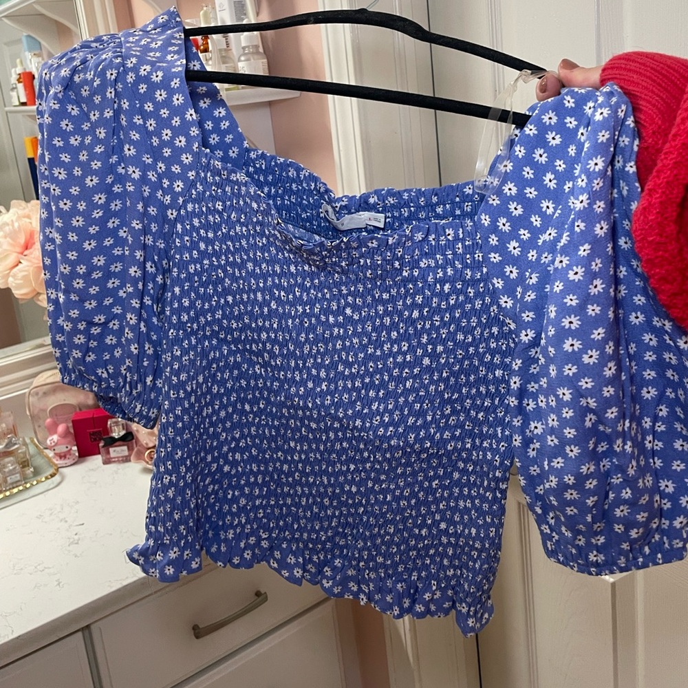 Nordstrom Lush Blue Floral Peplum/Wide sleeve top